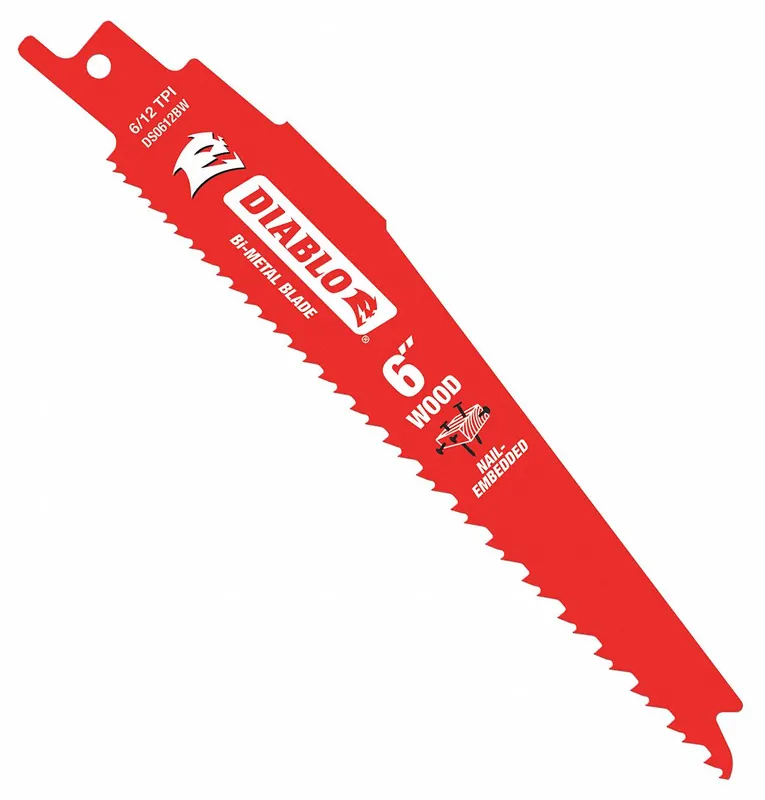 Diablo DS0612BW25 Bi-Metal Reciprocating Saw Blade, 6 in L, 6/12 TPI, For Nail-Embedded Wood, 25 PK