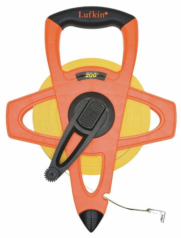 Crescent Lufkin FE200D Engineer‘s Long Tape Measure, 200 ft, 1/2 in Blade, Fiberglass, 1/100 ft Graduations, Open Reel