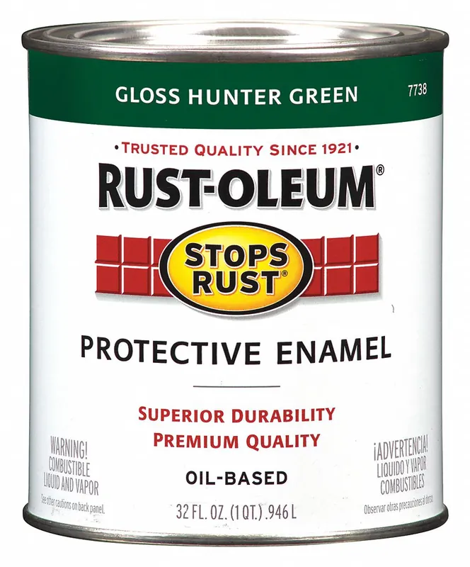 Rust-Oleum 7738502 Stops Rust Protective Enamel Paint, Hunter Green, Gloss, Oil Base, 1 qt