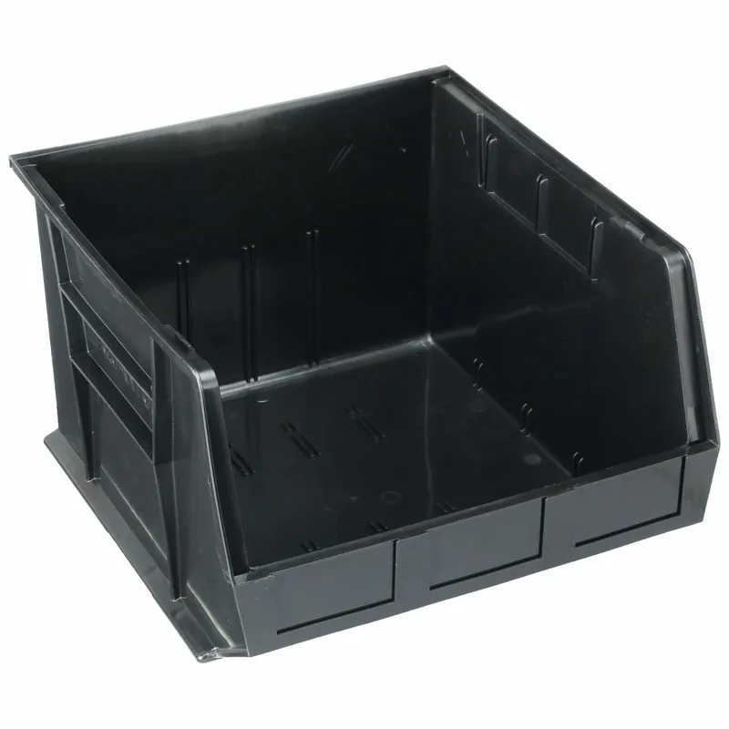 Quantum Storage Systems QUS270BR Hang and Stack Bin 16-1/2 in x 18 in x 11 in, Black, Label Holder Included, 75 lb Load Capacity