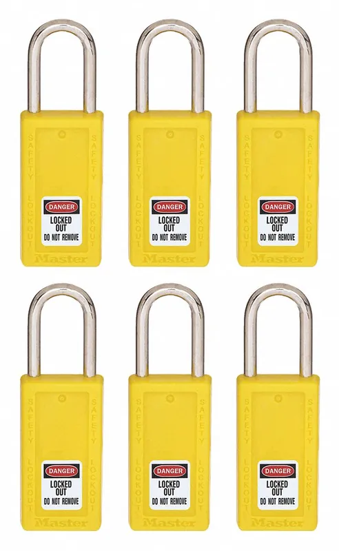 Master Lock S31KAS6YLW Keyed-Alike Thermoplastic Lockout Padlock, Yellow, 1-1/2 in Shackle, 6 PK