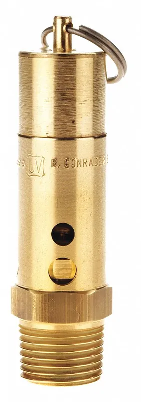 Conrader SRH375-1/2-CE-200 Hard Seat Pneumatic Safety Valve, 1/2 in MNPT, 200 psi Preset, Brass