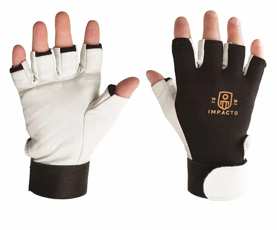 Impacto BG401-XXL Pearl Leather Anti-Vibration Mechanics Gloves, Fingerless, Cowhide, Hook-and-Loop, Size 2XL, 1 PR
