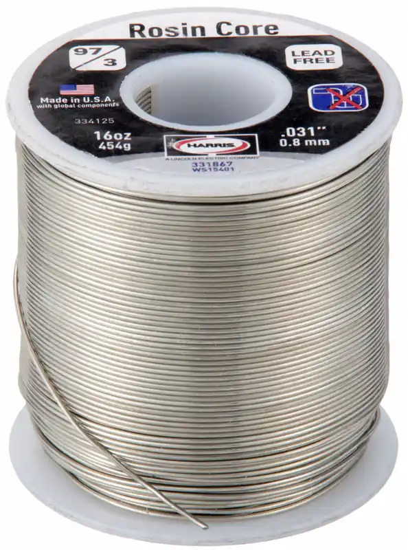 Harris 331867 97/3 Solder Wire, Lead-Free Tin/Copper Flux-Cored Rosin, 1/32 in Dia, 1 lb Spool, 445°F Melting, ASTM B-32