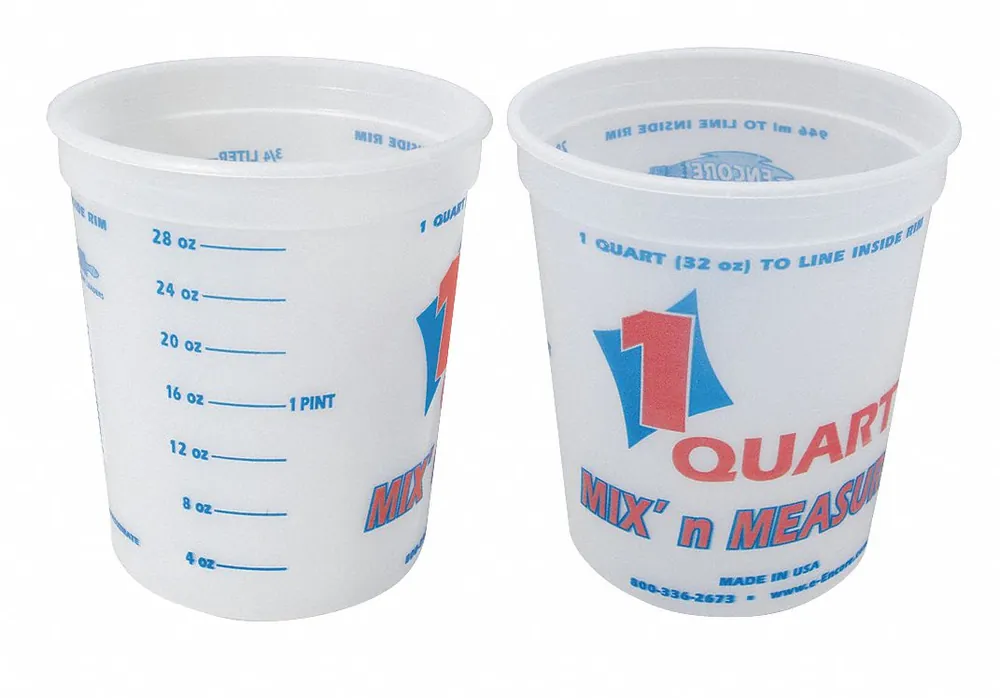 Leaktite 1044500 Paint Mix & Measure Container, 1 qt Capacity, 5-1/4 in H x 4-5/8 in Dia, White HDPE, with Ounce/Metric Gradations, 24 PK