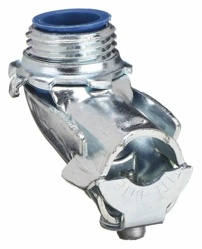 Thomas & Betts 3130-TB Connector 90° Saddle-Style, 3/8 in Trade Size, 1/2 in MNPT, Steel Insulated, for AC/MC/Flexible Conduit, UL Listed