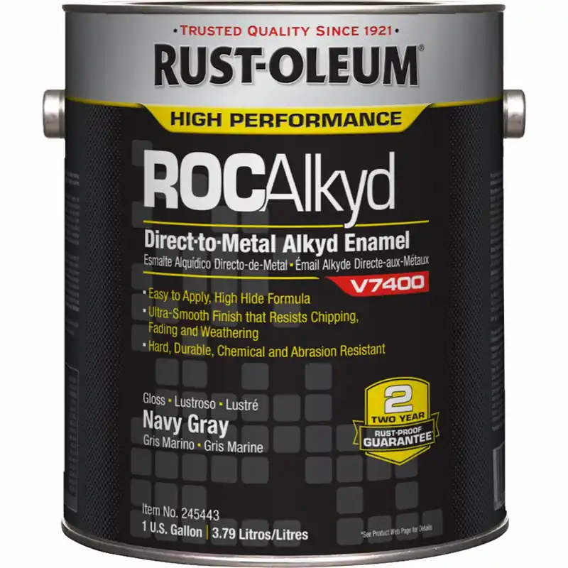 Rust-Oleum 245443 High Performance V7400 Interior/Exterior Paint, Navy Gray, High-Gloss Oil-Based Modified Alkyd Enamel, 1 gal, for Metal/Wood, MPI Certified