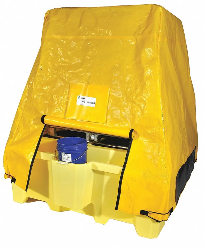 Enpac 5469-TARP IBC Spill Pallet Cover, 76 in x 80 in x 73-3/4 in, Yellow HDPE Flexible Tarp, with Adjustable Straps & Document Pouch, UV-Resistant
