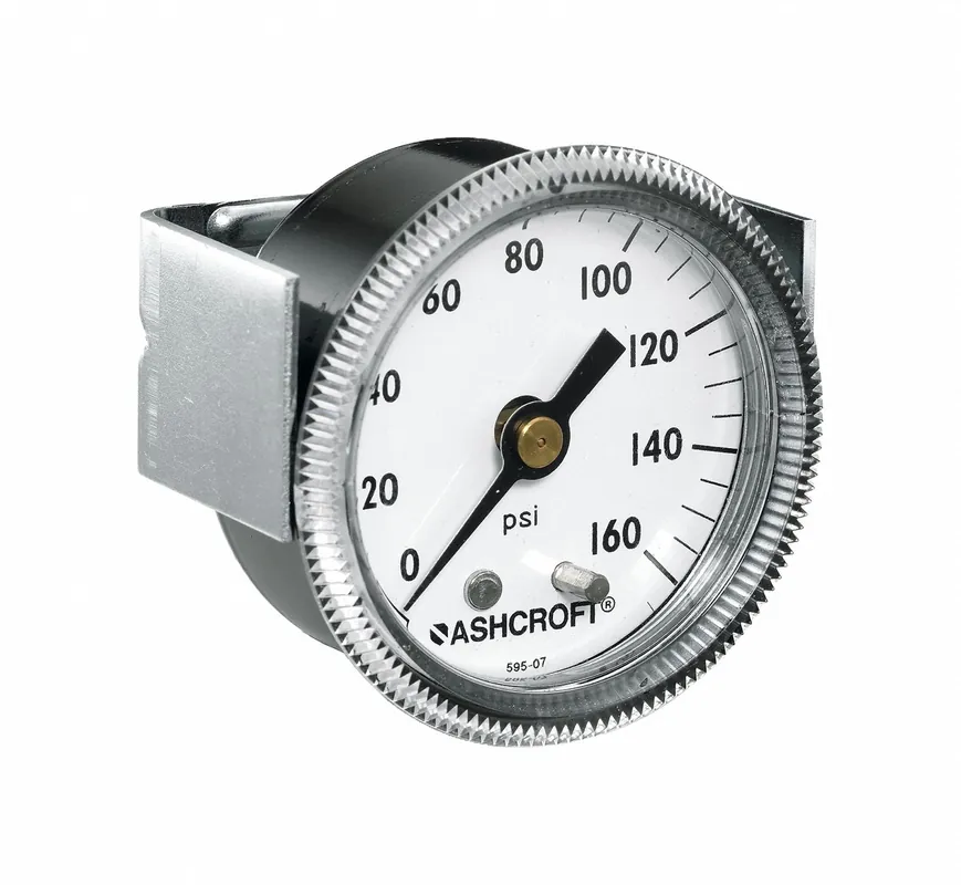 Ashcroft 1001 Series Panel Mount Pressure Gauge, 0 to 60 psi, 1-1/2 in Dial, Steel Case Black, 1/8 in Center Back NPT, with Nuts & U-Clamp