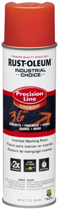 Rust-Oleum 1662838V Precision Line Marking Paint, Inverted Paint Dispensing, Fluorescent Red, 20 oz