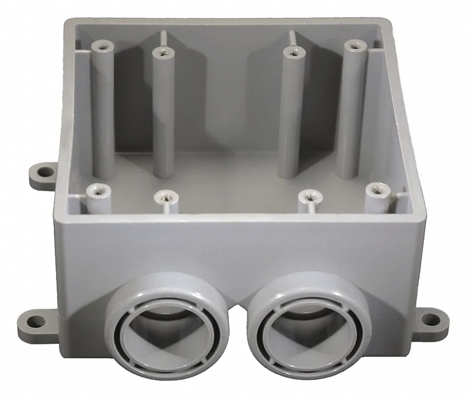 Cantex 5133391 Electrical Box, PVC, Rectangular, 2 Gangs, 3/4 in Hub Size, 36.3 cu in Capacity, Gray