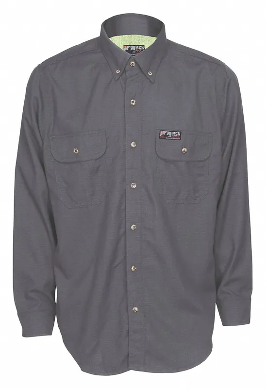MCR Safety SBS1001S Flame-Resistant Collared Shirt, 8.9 cal/sq cm ATPV, Men‘s, Regular, S, Long, Gray