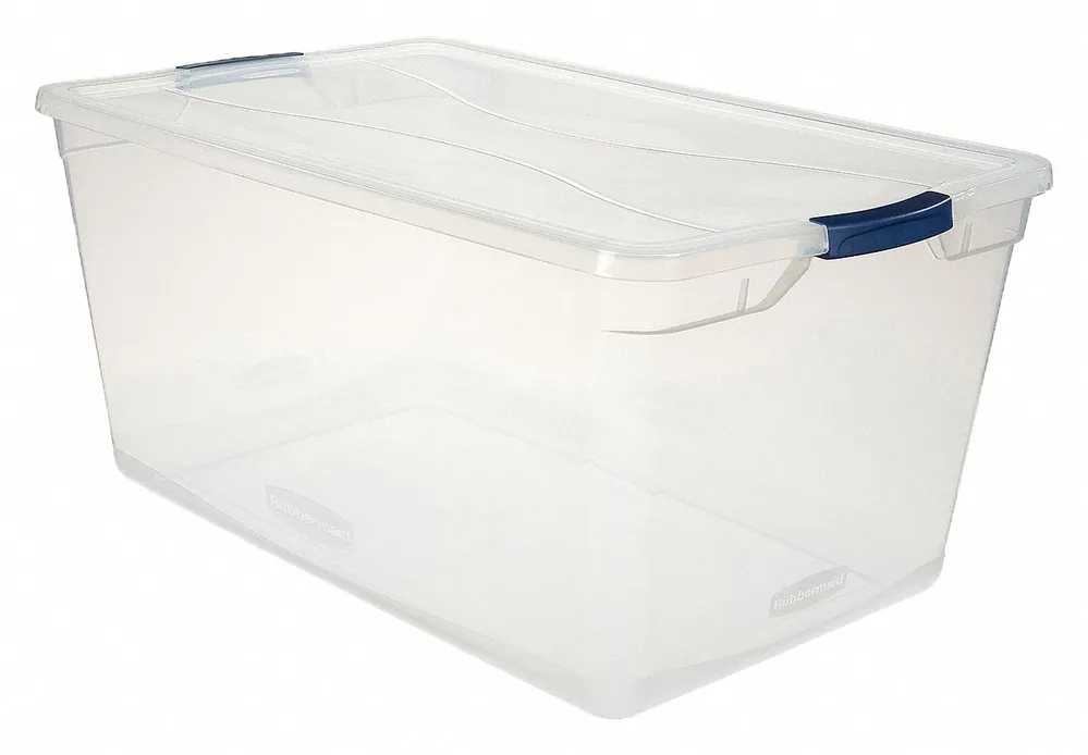Rubbermaid RMCC950001 Storage Tote, 23.8 gal, 29 in x 17 3/4 in x 13 1/4 in, Clear Body, Clear Lid