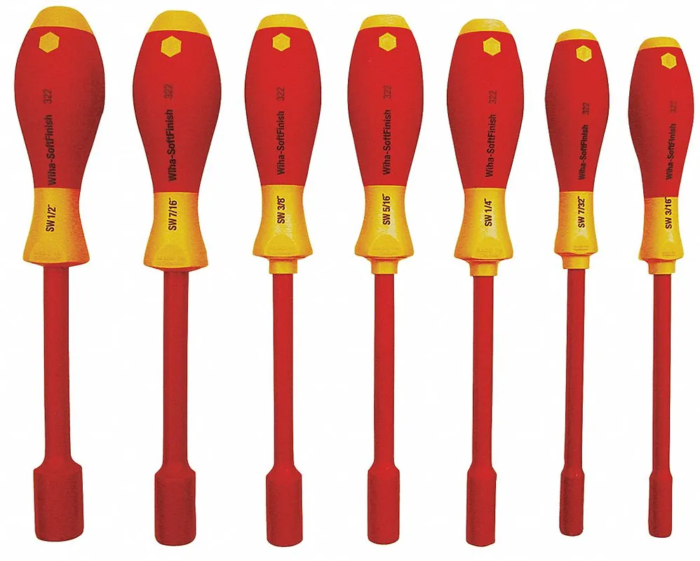 Wiha 32293 Nut Driver Set, Metric, 10 mm/13 mm/5.5 mm/5 mm/6 mm/7 mm/8 mm Tip Size, 5/16 in Bolt Clearance