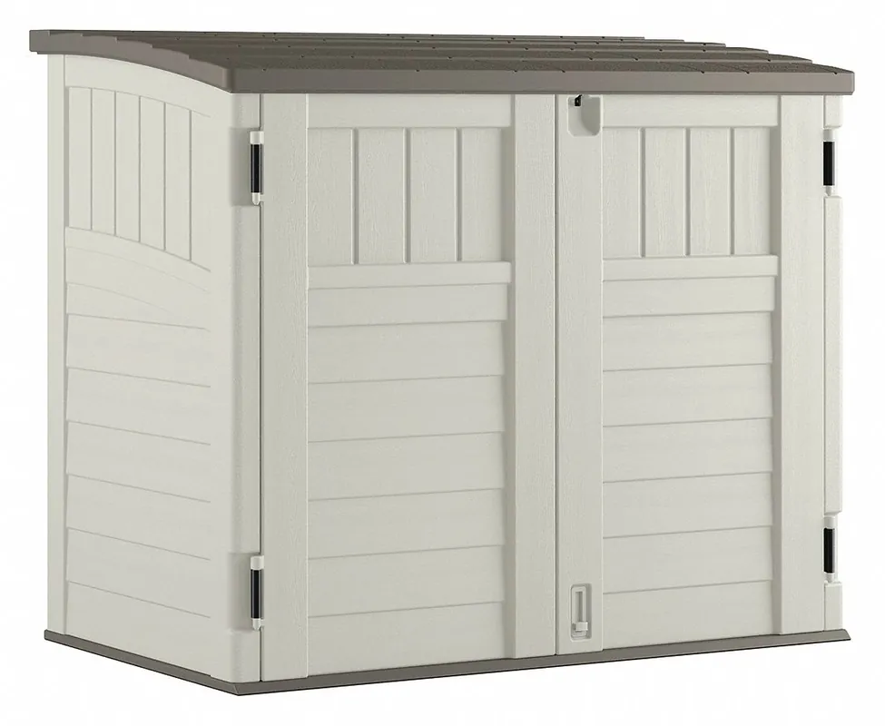 Suncast BMS2500 Horizontal Storage Shed, 34 cu ft, Resin, Vanilla/Stoney, 4 ft 5 in W x 2 ft 8.25 in D x 3 ft 9.5 in H