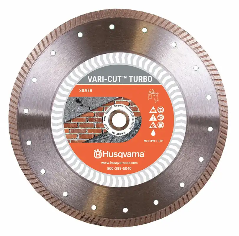 Husqvarna Vari-Cut Turbo 4 Diamond Saw Blade, 4 in, Brick / Concrete / Granite / Marble / Stone, Wet/Dry, Turbo Rim