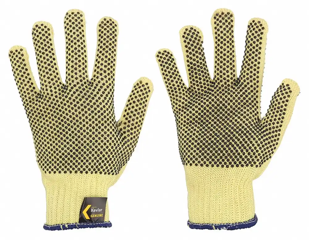 MCR Safety 9366M Cut-Resistant Coated Gloves, M (8), ANSI Cut Level A3, Kevlar, PVC Dotted Full Coating, 7 ga, Black/Yellow, 12 PK