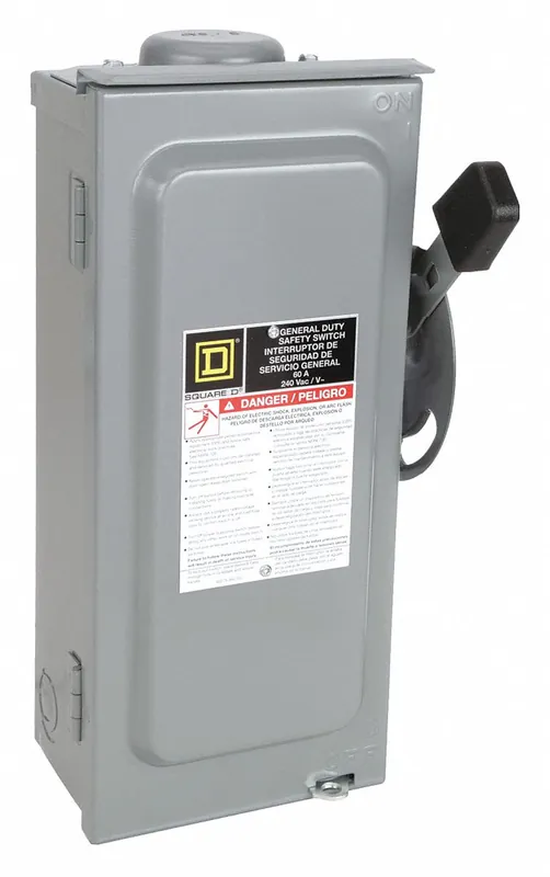 Square D D322NRB Safety Switch, Fusible, 60 A, Three Phase, 240V AC, Galvanized Steel, Indoor/Outdoor
