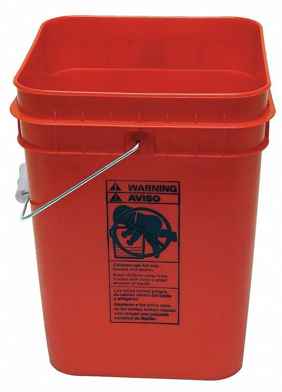 Approved Vendor SQ2140R Storage Pail, 4 gal, Open Head, Plastic, 10 1/4 in, 13 1/8 in Overall Ht, Square, Red