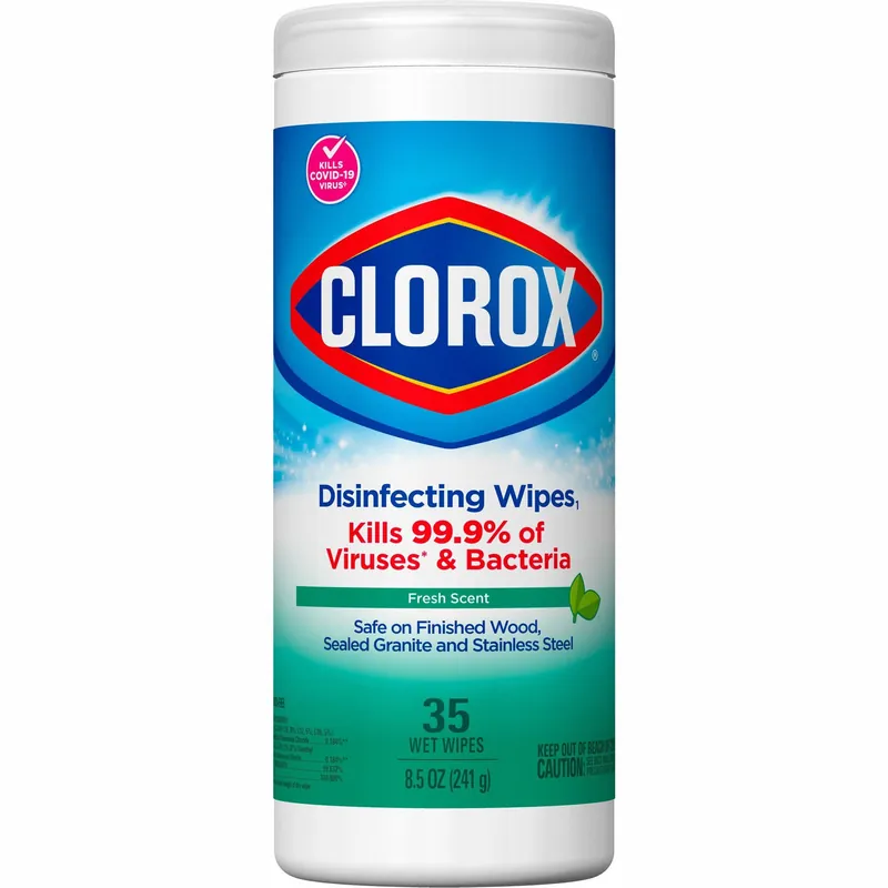 Clorox 01593 Disinfecting Wipes, Canister, Ready to Use, Quat, 8 in x 7 in Sheet Size, 12 PK