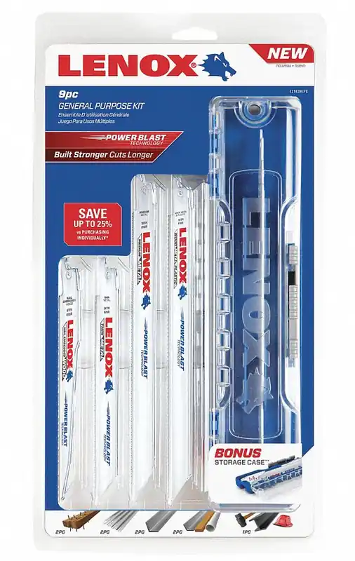 Lenox 121439KPE 9-Piece Bi-Metal Reciprocating Saw Blade Set, 6 in / 8 in / 9 in, 6/10/18/24 TPI