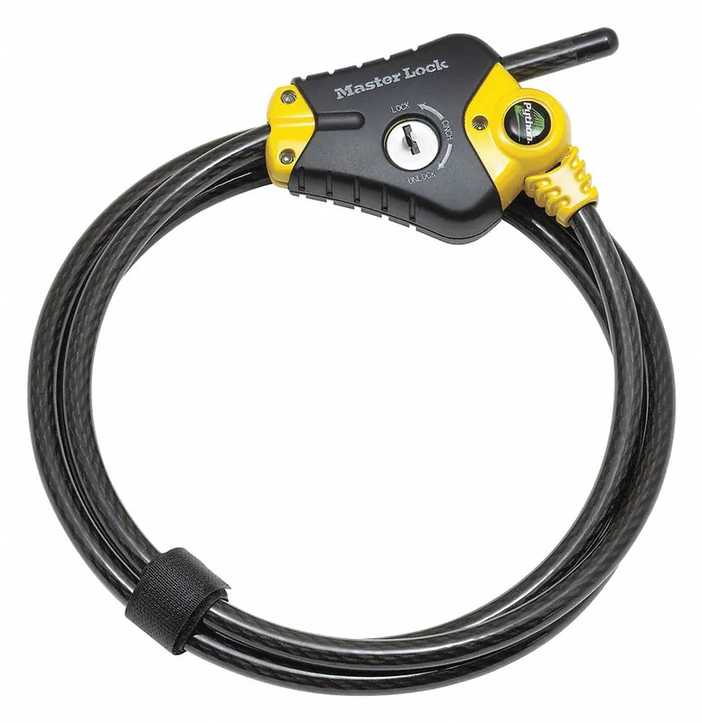 Master Lock 8413KA Cable Lock, Steel, Black, 6 ft Length, 3/8 in Cable Dia, Key Locking, Vinyl Coated