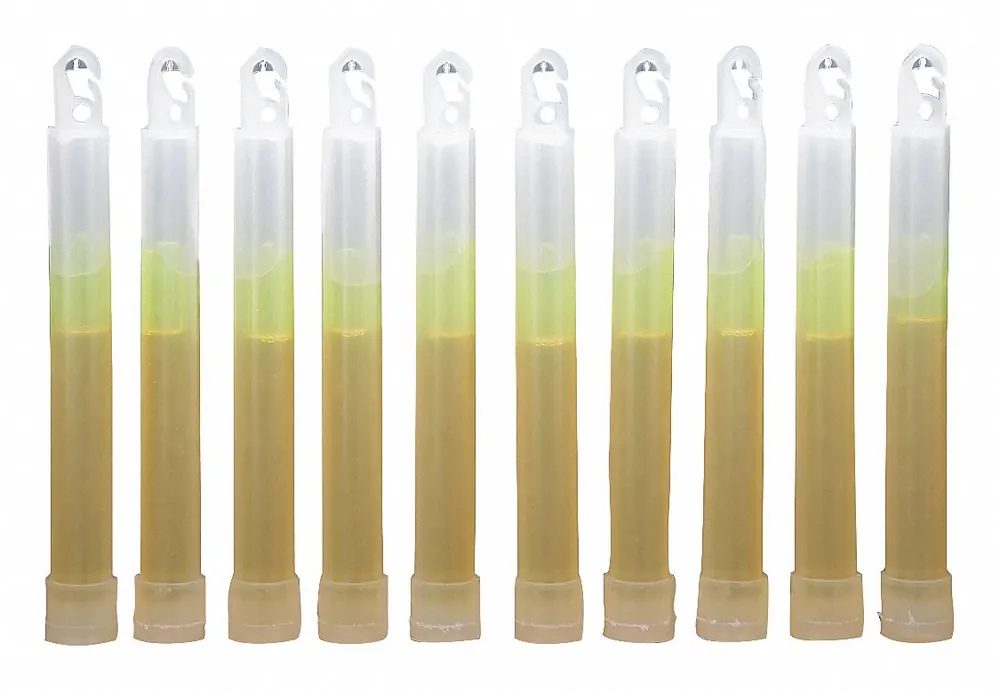 Ability One 6260-01-074-4230 Lightstick, Yellow, 6 hr Light Duration, 6 in L, Single-Use, 10 PK
