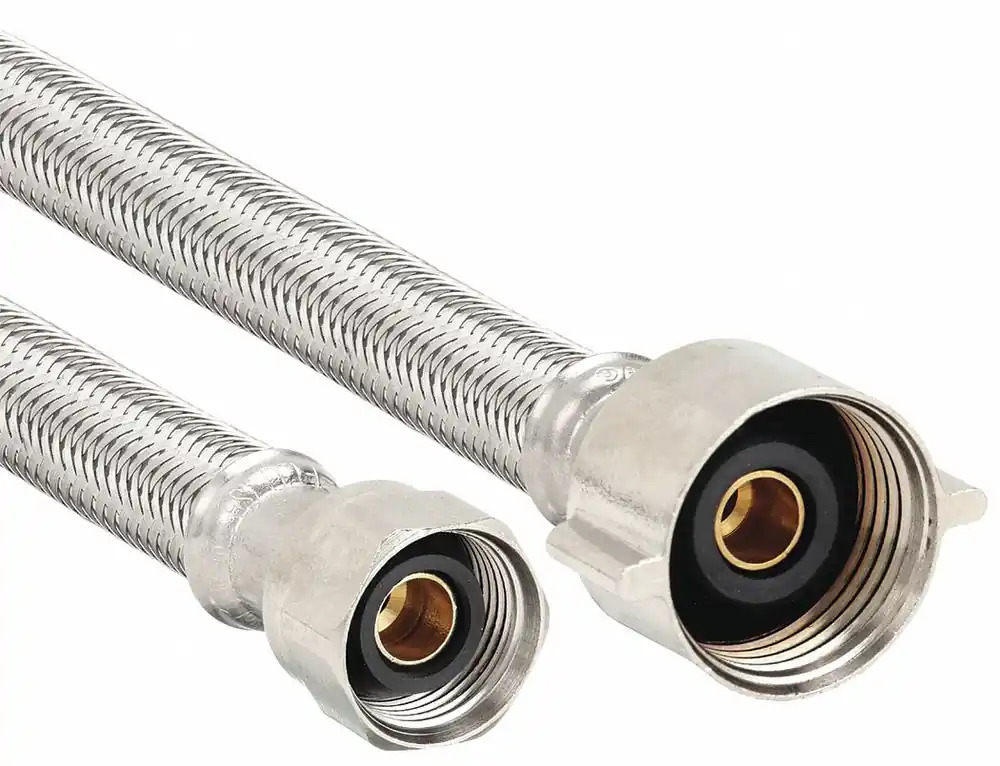 Approved Vendor 48088 Toilet Supply Line, 1/4 in ID x 12 in L, PVC Tube, 304 SS Cover, 3/8 in Compression x 7/8 in Ballcock