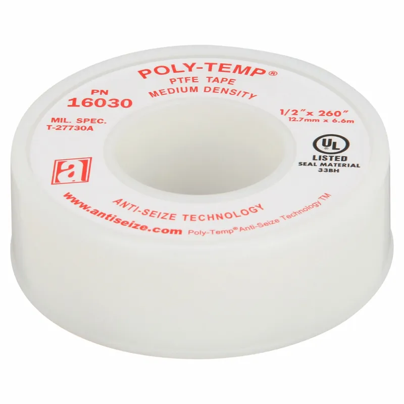 Anti-Seize Technology 16030A Thread Sealant Tape, Poly-Temp MD, Medium Density, 1/2 in x 21 ft, White, PTFE