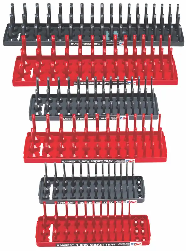 Hansen 92013 Socket Tray, Gray/Red, 22-5/8 in Overall Wd, 39_42_45_54 Posts/Slots, Plastic, Sockets