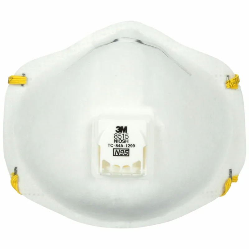 3M 8515 N95 Disposable Respirator, Molded, White, Dual, Non-Adj, M Mask Size, Metal Nose Clip, 10 PK