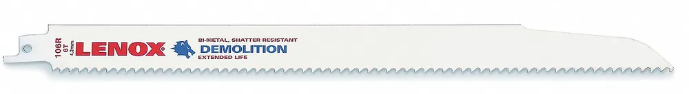 Lenox 20373106R5 Demolition Reciprocating Saw Blade, Bi-Metal, 6 TPI, 12 in Lg, Nail-Embedded Wood, 5 PK