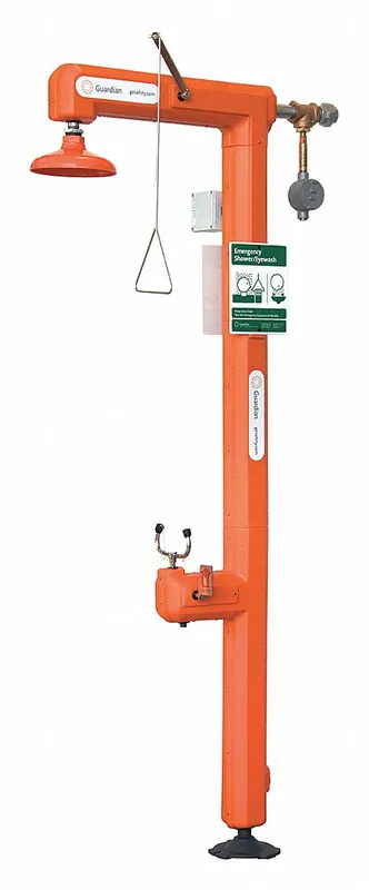 Guardian Equipment GFR3101 Safety Shower with Eyewash, Floor Mount, Hazardous Location Class I/Division 2, Remote Sensing, Freeze-Resistant, Top Inlet