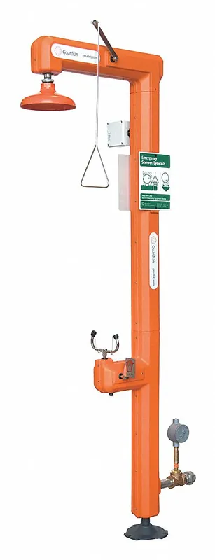 Guardian Equipment GFR3111 Safety Shower with Eyewash, Floor Mount, Hazardous Location Class I/Division 2, Remote Sensing, Freeze-Resistant, Bottom Inlet