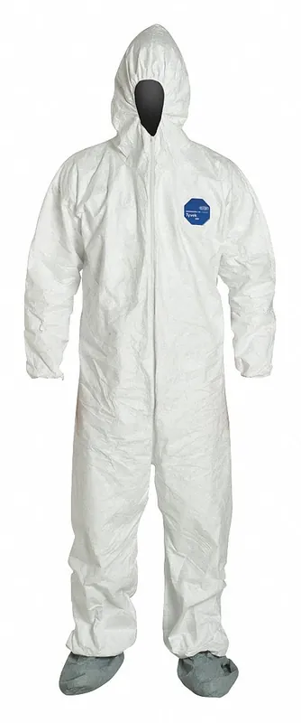 DuPont TY122SWHLG0025NF Tyvek 400 Hooded Chemical Resistant Coveralls, Size L, White, Pkg of 25