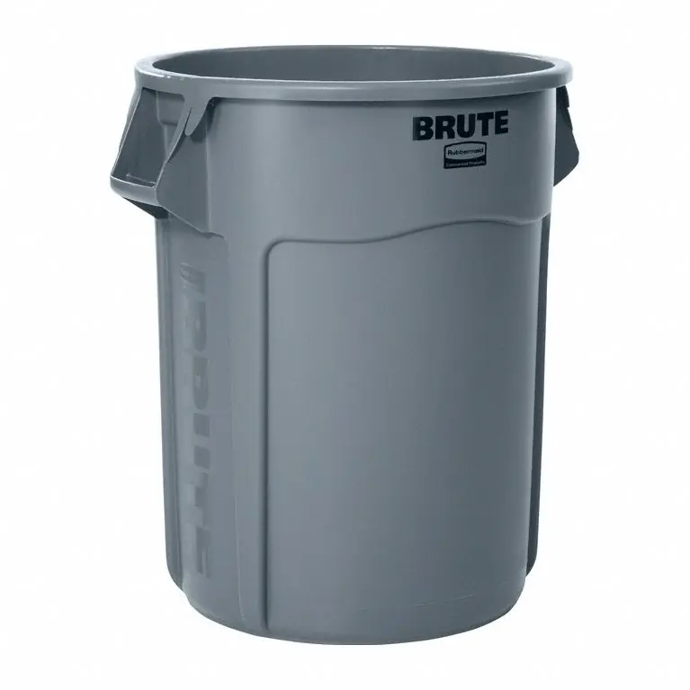 Rubbermaid Commercial FG265500GRAY BRUTE Trash Can, Round, 55 gal, 26 1/2 in W, 33 in H, Gray, Plastic