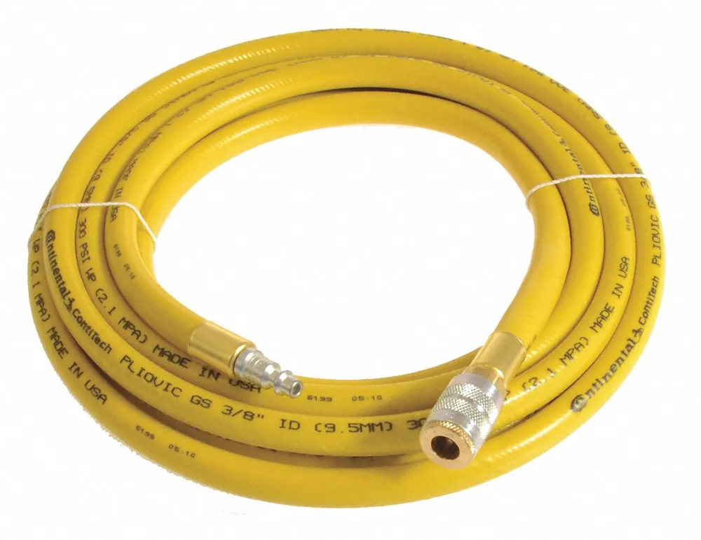 Continental PLY03830-50-53 Air Hose, 3/8 in ID, 50 ft, Yellow, 300 psi, PVC, Coupled Assembly