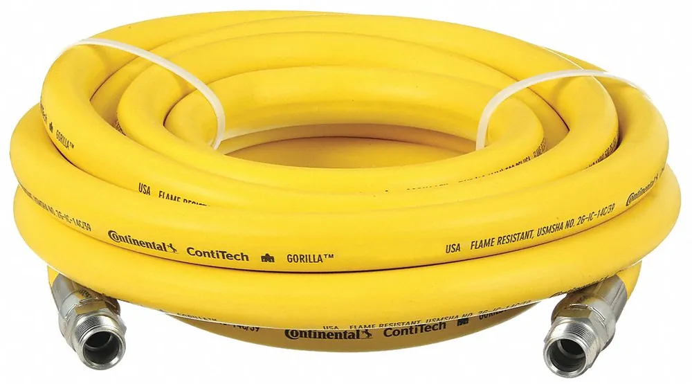 Continental 20026268 Multipurpose Air Hose, 3/8 in ID, 50 ft, Yellow, 500 psi, Nitrile, USMSHA 2G-14C/14, Coupled Assembly
