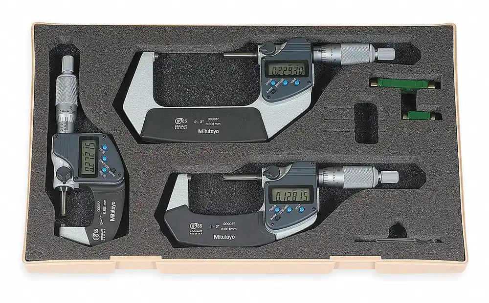 Mitutoyo 293-960-32 Digital Outside Micrometer Set, 0-3 in, IP65, Carbide Tipped, +/-0.00005 in Accuracy