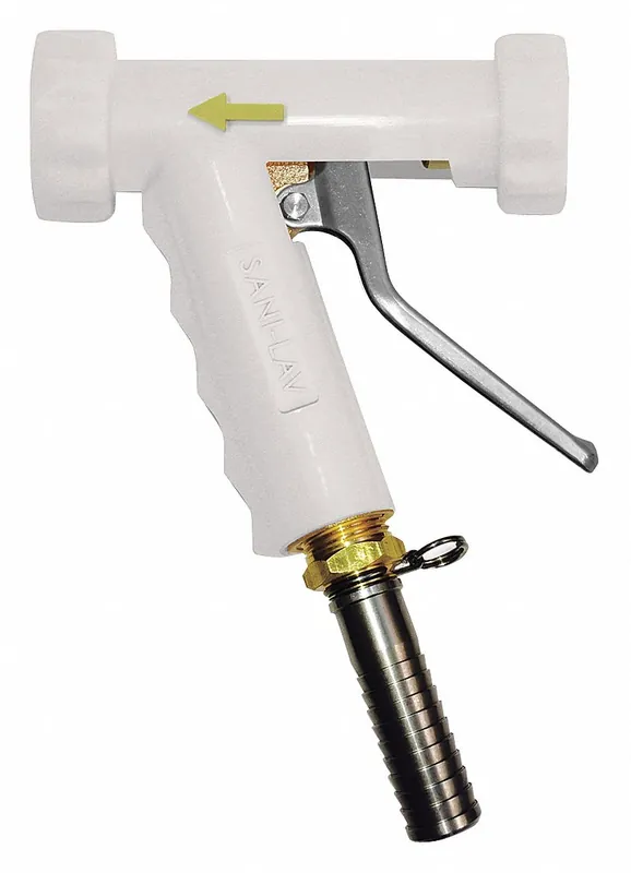 Sani-Lav N81W20 Water Saver Spray Nozzle, 3/4 in GHT Female, 150 psi, 5.3 gpm, Brass/Stainless Steel, White, 5-1/4 in