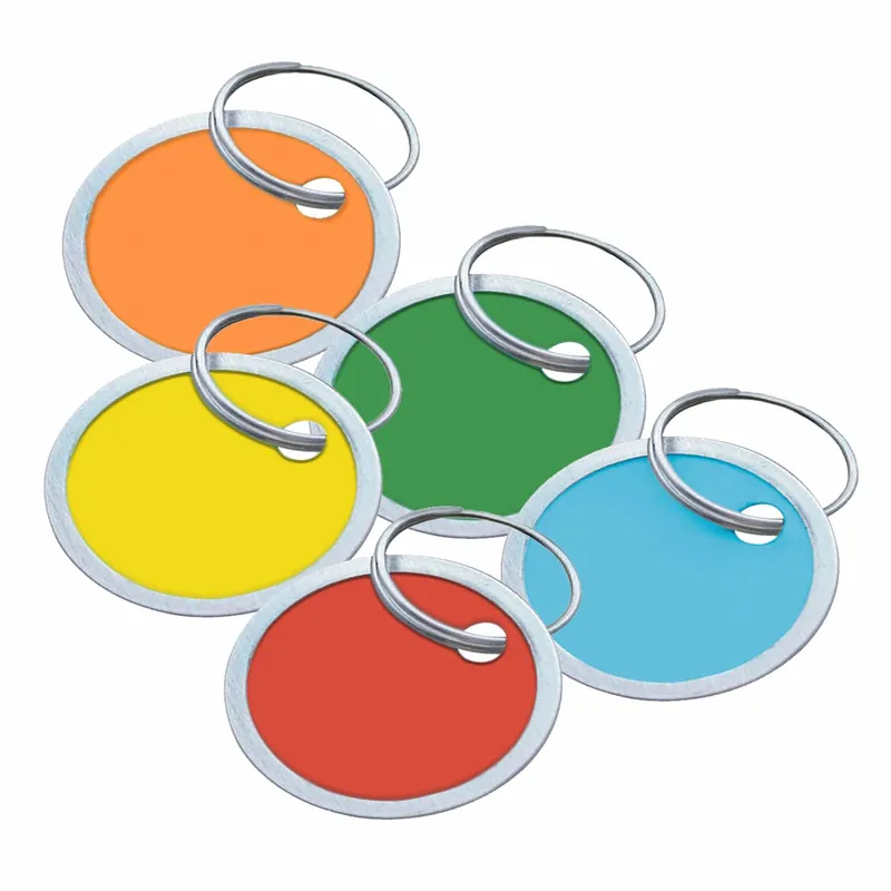 Lucky Line 28529 Key Tag, Round, Metal-Rimmed Paper, Multi-Color, 1-1/4 in, Blank Label, Key Ring, 25 PK