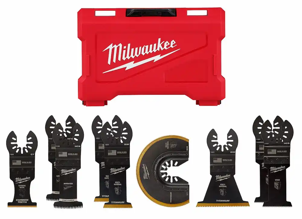 Milwaukee 49-10-9113 OPEN-LOK Oscillating Multi-Tool Blade Set, 9 Blades, Bi-Metal/HCS, Cuts Wood/Metal/PVC/Drywall, Universal Open-Back Fit