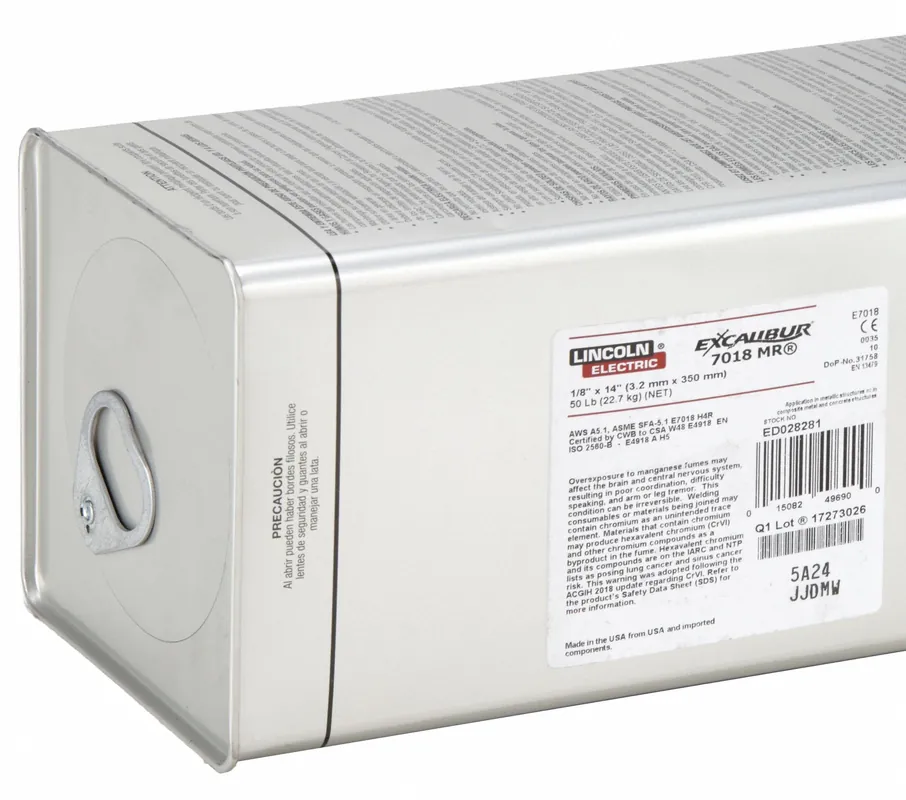 Lincoln Electric ED028281 Stick Electrode, Carbon Steel, E7018 H4R, 1/8 in x 14 in, 50 lb, Excalibur 7018 MR