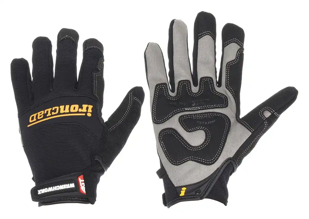 Ironclad WWX2-06-XXL Wrenchworx Mechanics Gloves, 2XL, Black, Synthetic Leather Palm, Nylon Back