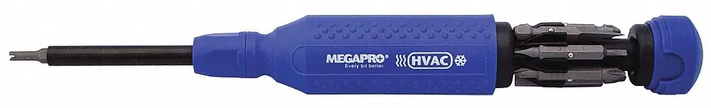 Megapro 141HVAC-U-B Multi-Bit Screwdriver, Phillips/Slotted Tip, 7 Tips, 8-1/2 in, Quick-Change