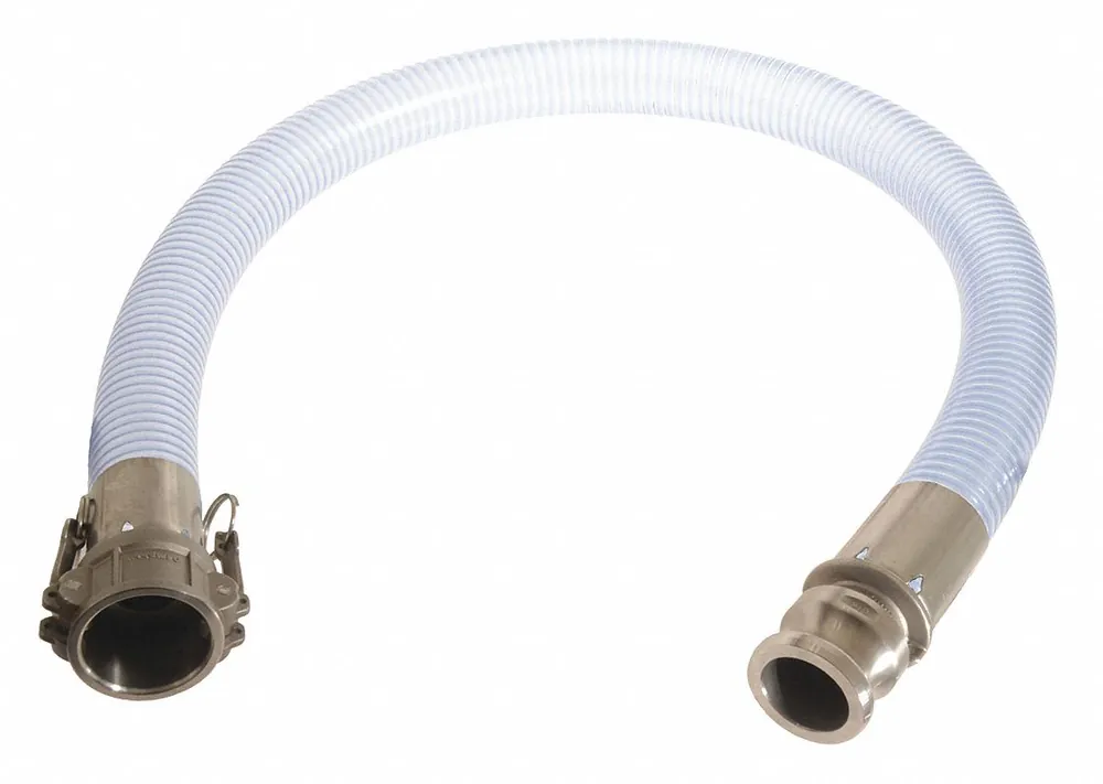 Continental NTF075-10CE-G Food Grade Hose, 3/4 in ID x 10 ft, 120 psi, Clear PVC, Cam and Groove C x E Fittings, 316 SS
