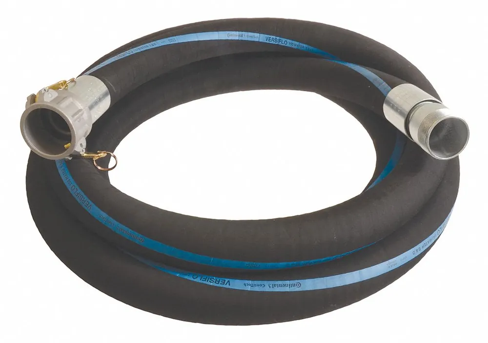 Continental RSG400-20CN-G Water Suction and Discharge Hose, 4 in Hose Inside Dia., 150 psi, Black, 4 in x 4 in Fitting Size