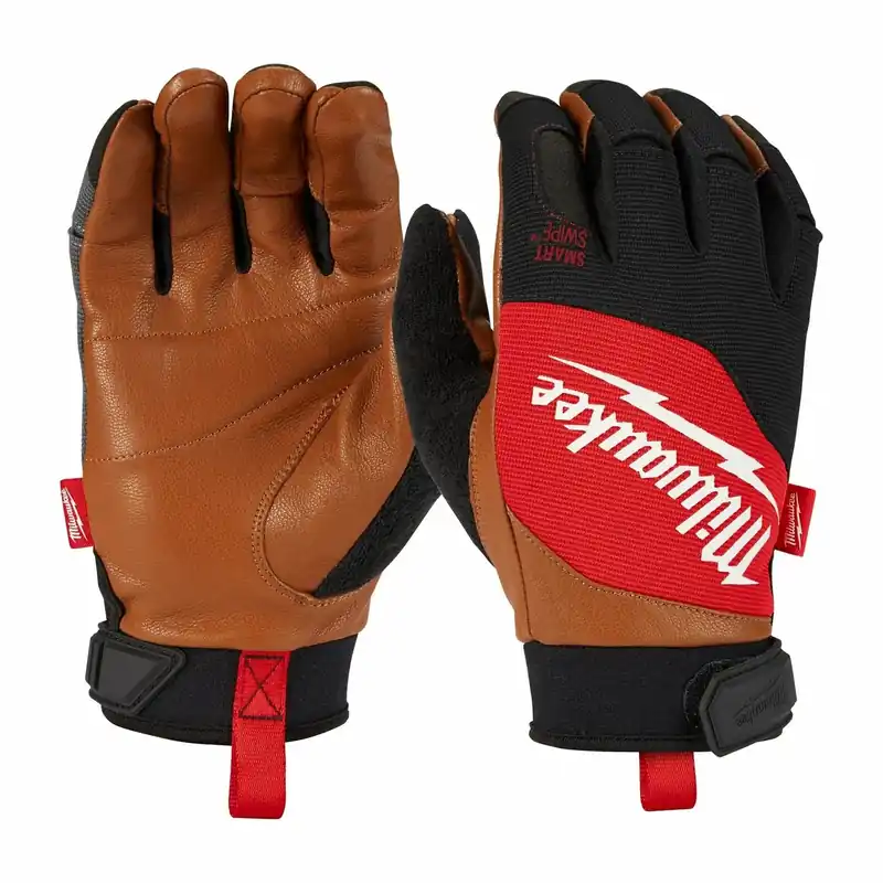 Milwaukee 48-73-0020 Performance Mechanics Work Glove, Size S, Goatskin Palm, Polyester Back, Touchscreen, Black/Brown/Red