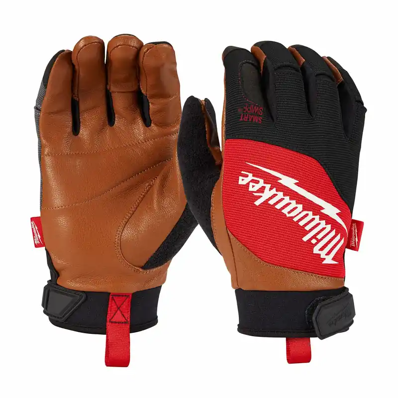 Milwaukee 48-73-0022 Performance Mechanics Work Glove, Size L, Goatskin Palm, Polyester Back, Touchscreen, Black/Brown/Red