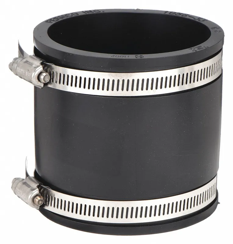 Fernco 1056-150 Flexible PVC Pipe Coupling, 1-1/2 in x 1-1/2 in, Slip-On, Female x Female, Black, 4.3 psi